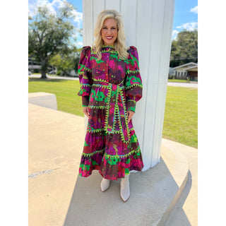 Celia B - Hasu Dress, Tiered, Abstract Floral Print - Multi