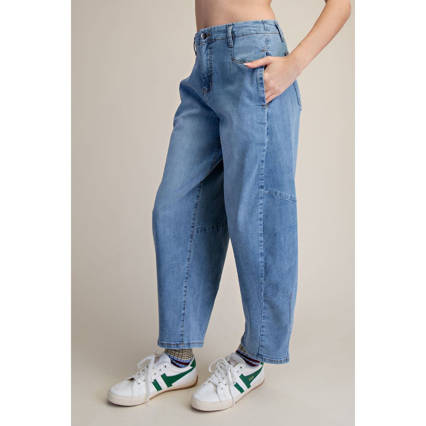 Washed Denim Barrel Jeans | Stretch Relaxed Fit - Washed Denim