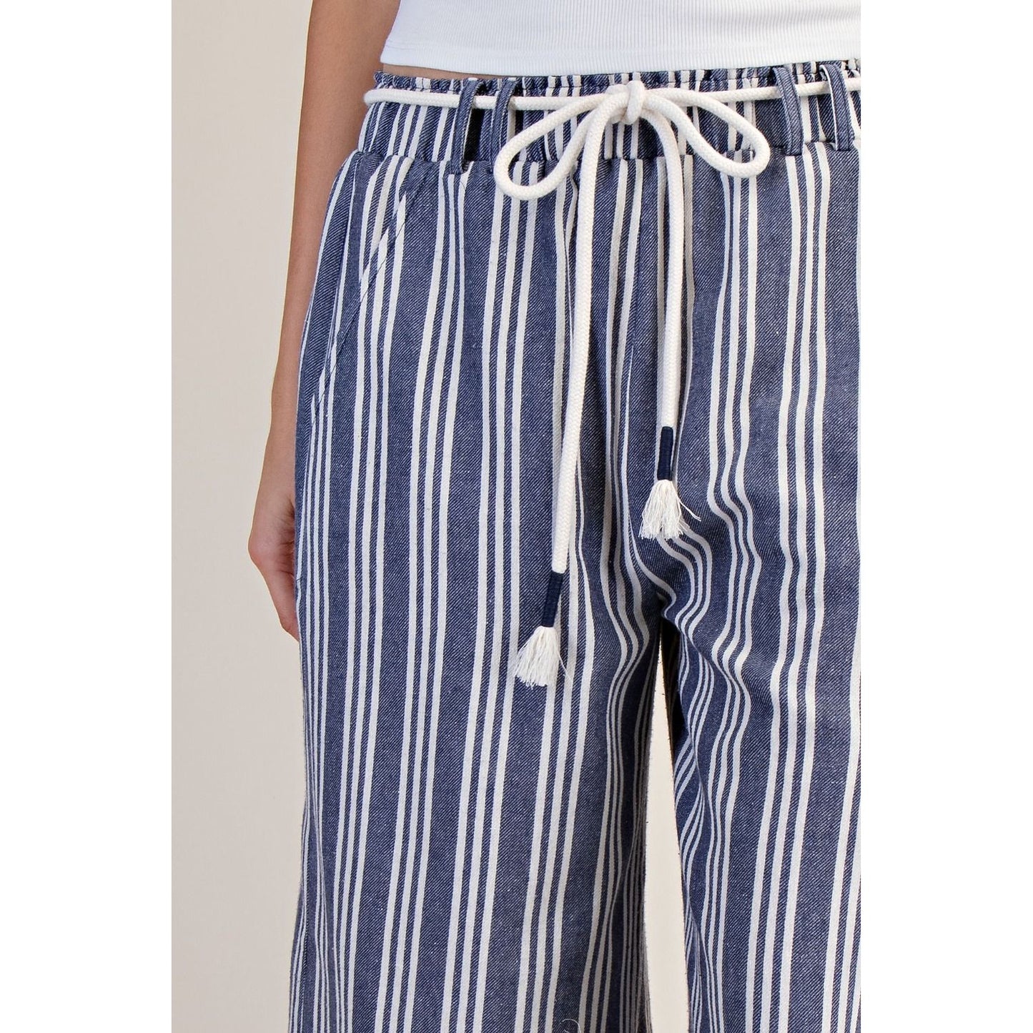 Blueberry Stripe Linen Washed Palazzo Pants 0246