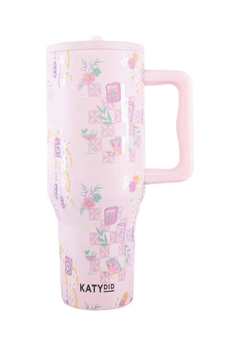 Mahjong Pieces, Flip straw, Tumbler Cup - 40oz - Light Pink