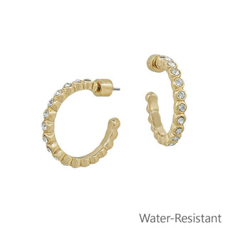 Water Resistant 1" 2MM Gold Crystal Stud Earring