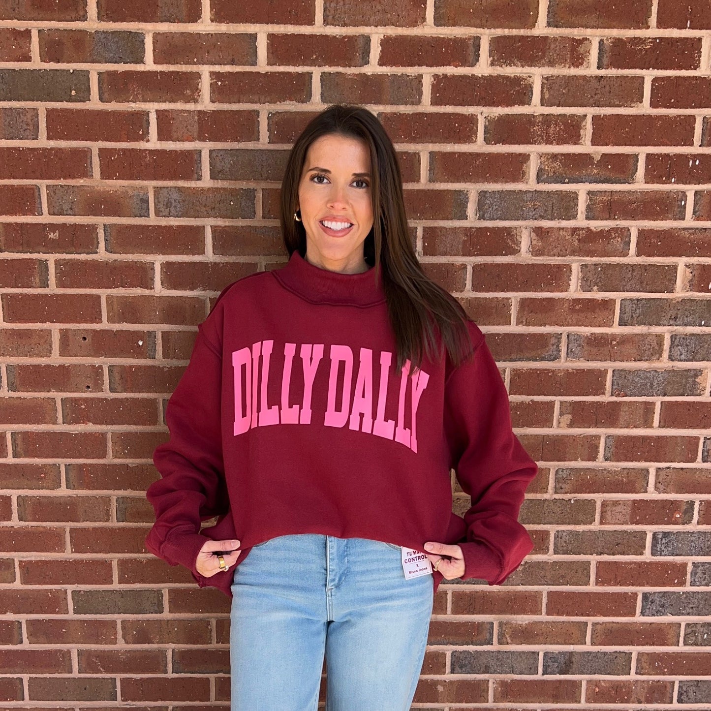 Dilly Dally Graphic Sweatshirt – Oversized Burgundy Pullover 2594. - Burgundy - SALE