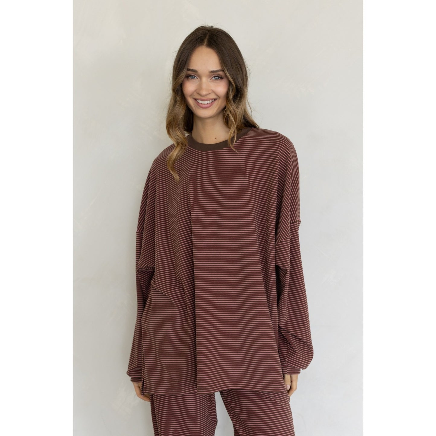 Striped Fleece Top & Levi Pants Set 4182 / 4183 - Brown-Pink