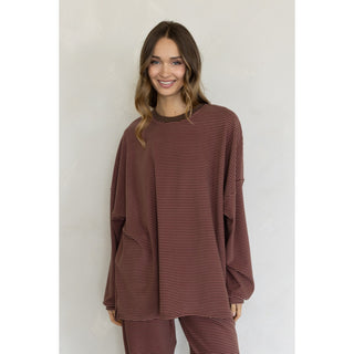 Striped Fleece Top & Levi Pants Set 4182 / 4183 - Brown-Pink