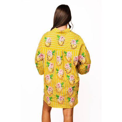 Queen of Sparkles - Yellow Striped Coconut Drink Button Up Tunic Top🍹☀️ - SALE