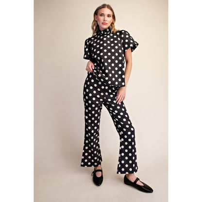 Polka Dot Ruffle Top & Cropped Flare Pants Set 8393/8304– Black