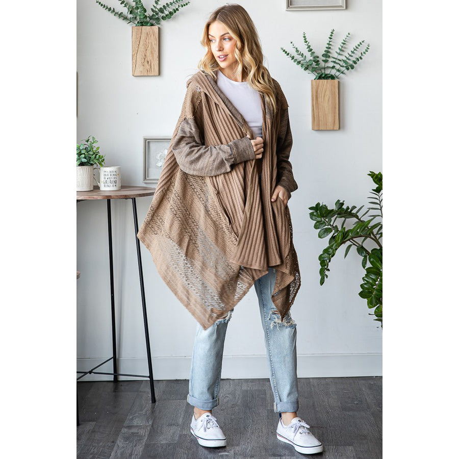 O&H - Mineral Washed, Lace Detail, Cardigan w Hood 0446 - Coffee
