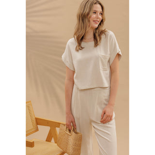BP - Linen, Short Sleeve, Box Top & Pleated Pants Set 1009 - Oatmeal
