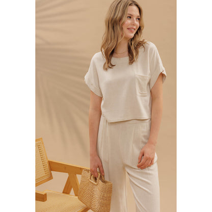 BP - Linen, Short Sleeve, Box Top & Pleated Pants Set 1009 - Oatmeal