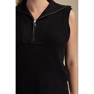 GM - Half Zip, Sleeveless Sweater Vest 9814 - Black