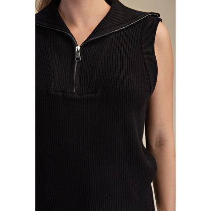 GM - Half Zip, Sleeveless Sweater Vest 9814 - Black