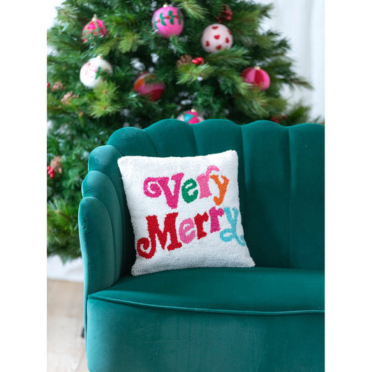 Shiraleah "Very Merry" Pillow, Ivory